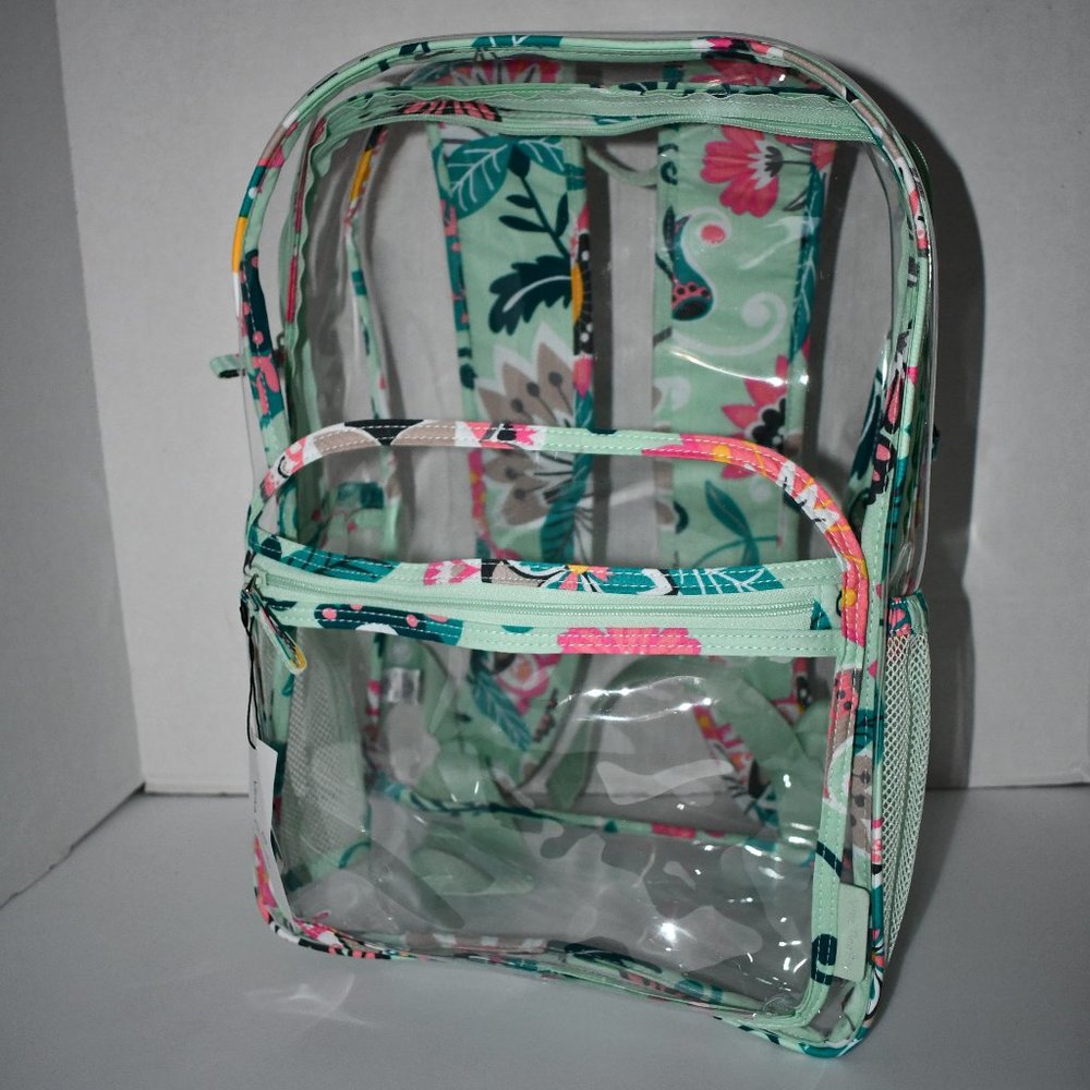 Vera Bradley Clearly Colorful Clear Large Backpack in Mint Flowers #25150 -N33